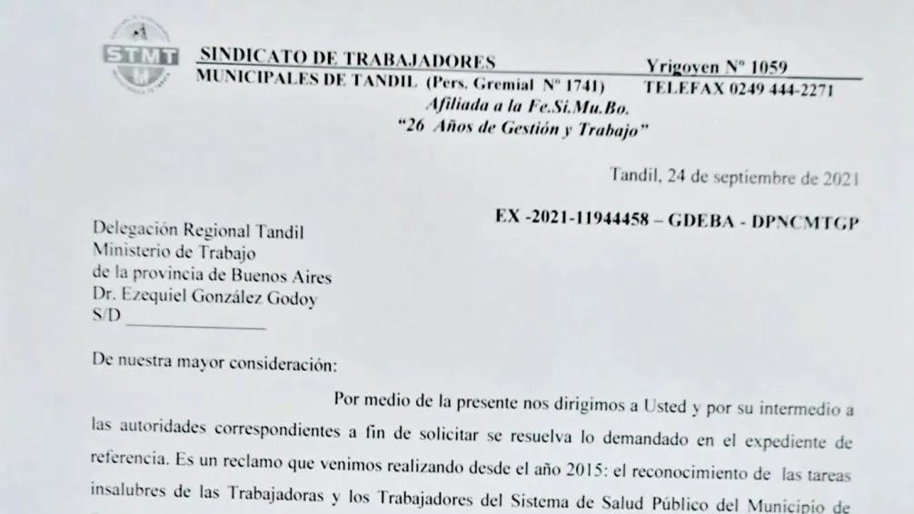 Tandil: reclaman que se declare la insalubridad de todo el personal de Salud Pública