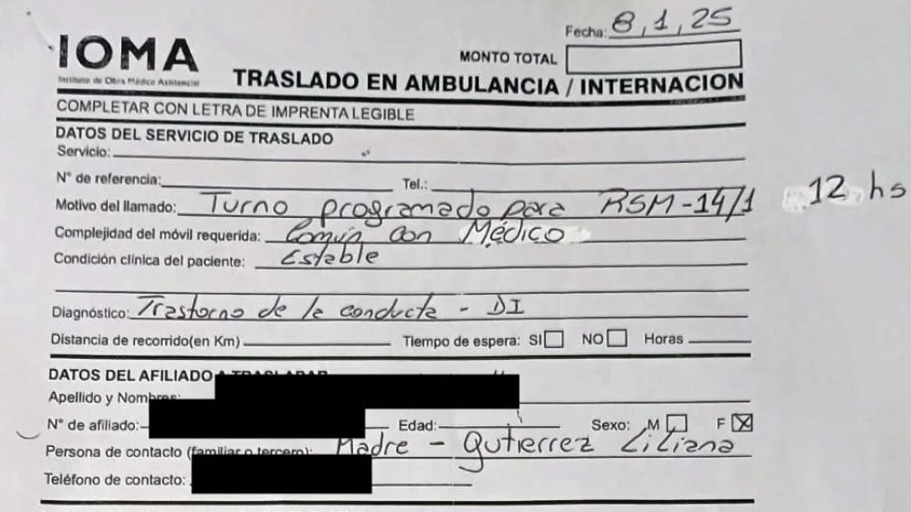 Una paciente menor de edad vivió un traslado "de terror" junto a su madre