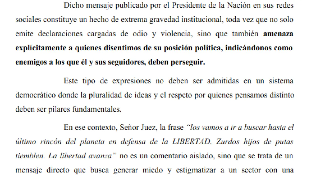 Tres denuncias penales contra Milei por su frase: "zurdos hijos de puta, tiemblen"