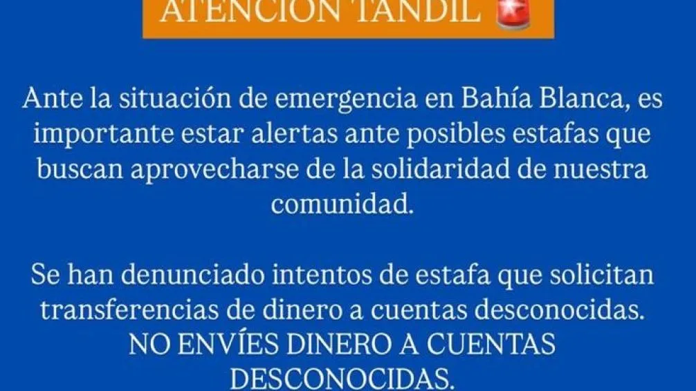 Advierten que hay intentos de estafas con la excusa de enviar ayuda a Bahía Blanca