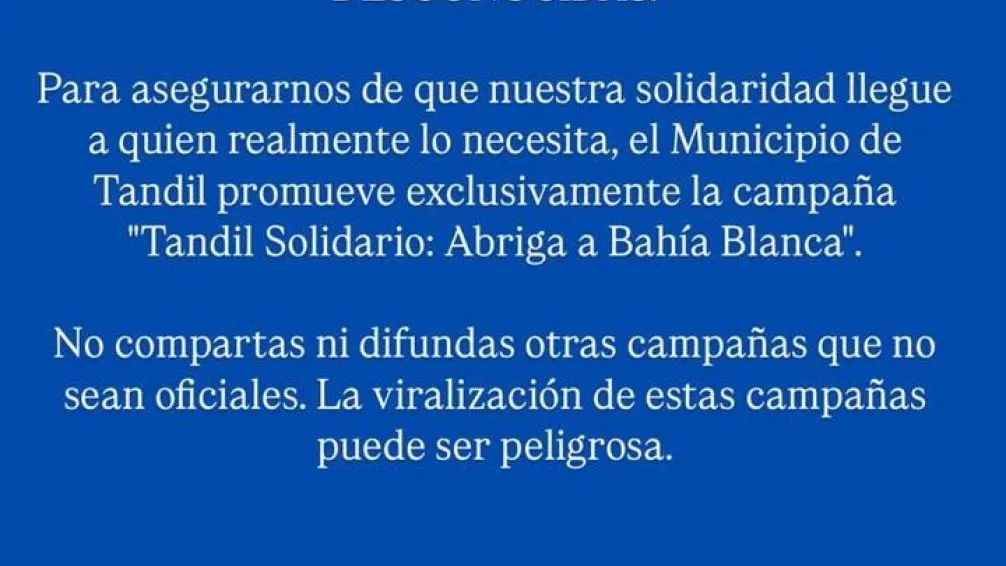 Advierten que hay intentos de estafas con la excusa de enviar ayuda a Bahía Blanca