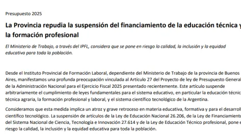 Repudio de la Provincia: Milei suspende el financiamiento en formación y educación técnica