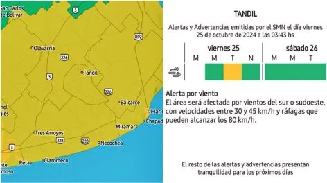 Alerta meteorológica por vientos para este viernes por la tarde