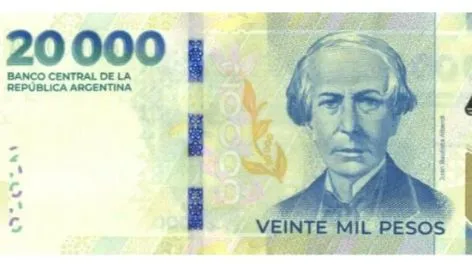 Nuevo billete de 20.000 pesos, con la imagen de Juan Bautista Alberdi