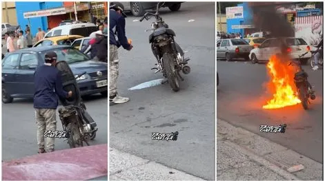 Madrugadas sin control: Un sujeto prendió fuego una moto frente a decenas de personas y varios autos